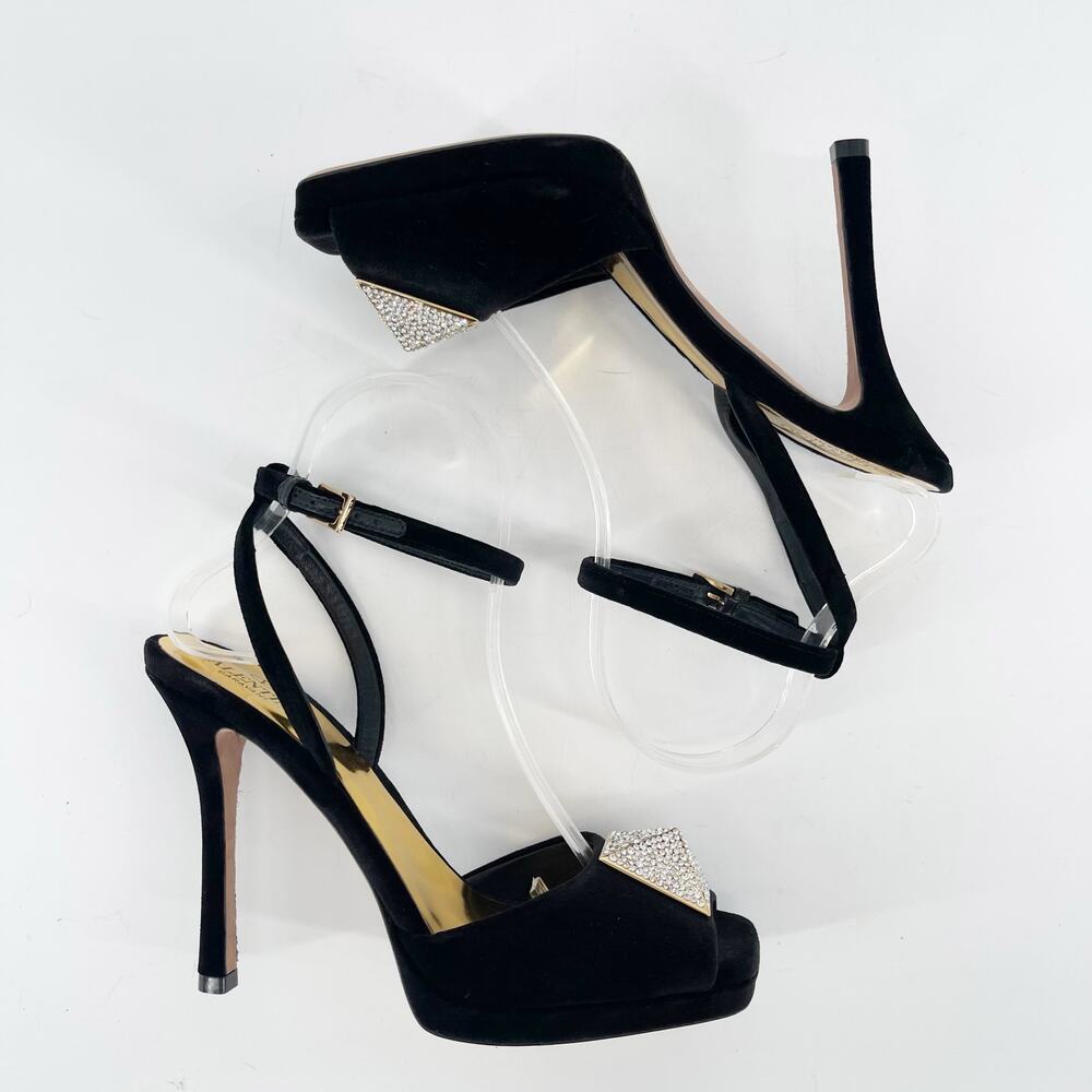 Valentino Garavani Black Velvet Crystal One Stud Stiletto Strappy Sandals EU 38 - Picture 3 of 11